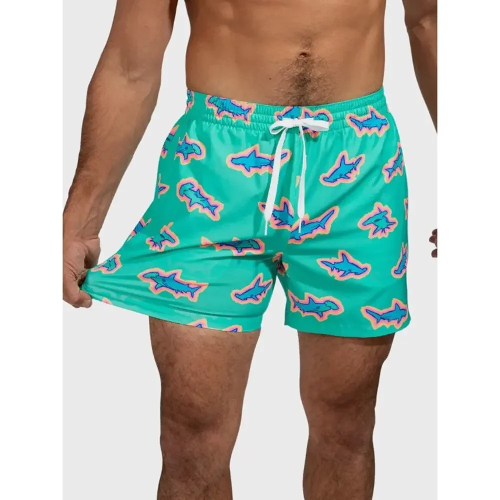 NEW‎ Chubbies Men's Teal Pink Shark Swim Trunks Size XXL 5.5 Inch Inseam